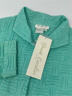 Vintage NWT Women’s‎ Great Cavalier Turquoise Crinkle Jacket SzM Hidden Buttons